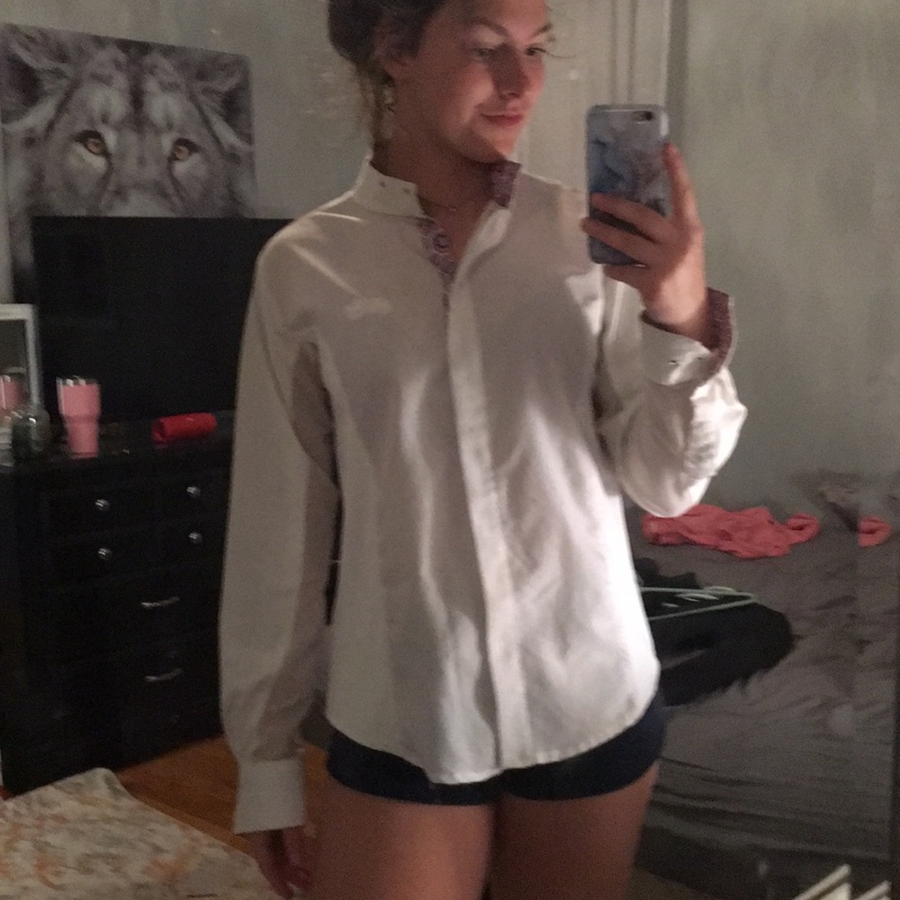 White Long-Sleeve Show Shirt w/ Collar Equestrians